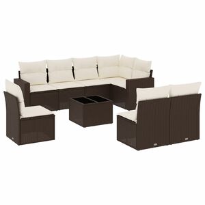 vidaXL 9-delige Loungeset met kussens poly rattan bruin