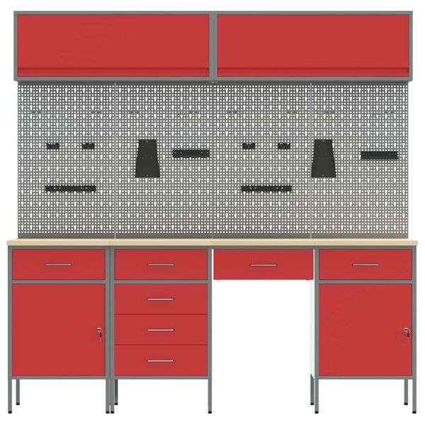 vidaXL Werkbank met lade met slot 10 pcs Zwart 200 x 55 x 200 cm Staal