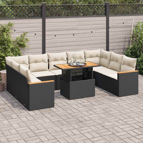 vidaXL 10-delige Loungeset met kussens poly rattan acacia zwart