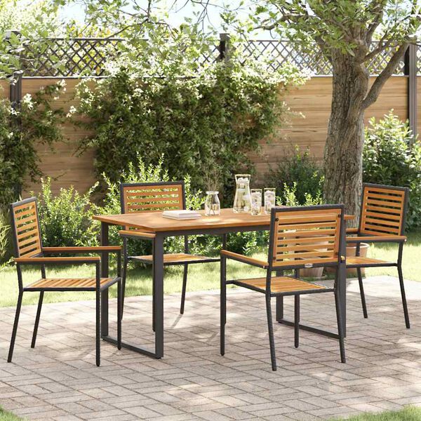 vidaXL Tuin eettafelset 5 pcs Zwart Massief Acaciahout