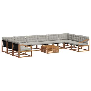 vidaXL Buiten bankenset met kussen 11 pcs Natuurlijk en Lichtgrijs