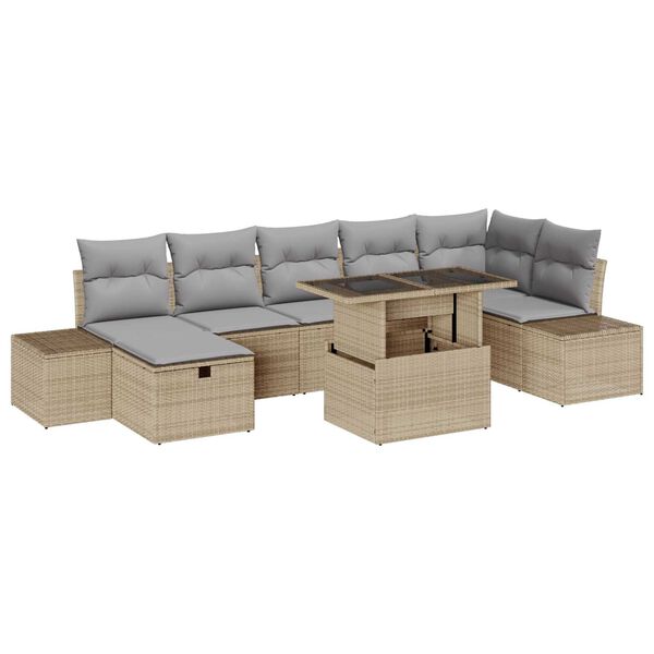 vidaXL Tuin Sofa Set met kussen met opslag 8 pcs Beige Poly riet