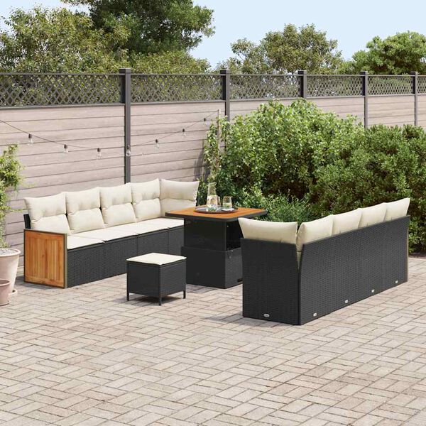 vidaXL Tuinbankenset met kussen 12 pcs Zwart en Cr&egrave;me poly rattan