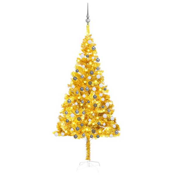 vidaXL Kunstkerstboom met verlichting en kerstballen 180 cm PET goud