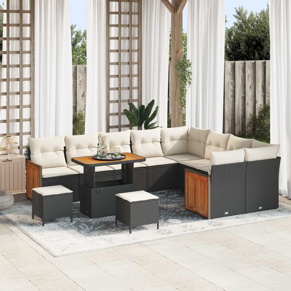 vidaXL Tuin Sofa Set 12 pcs Zwart en Cr&egrave;me poly rattan