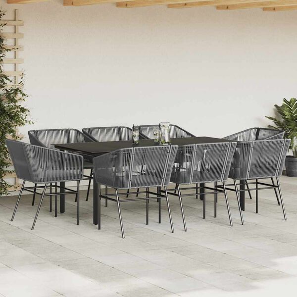 vidaXL 9-delige Tuinset met kussens poly rattan glas grijs