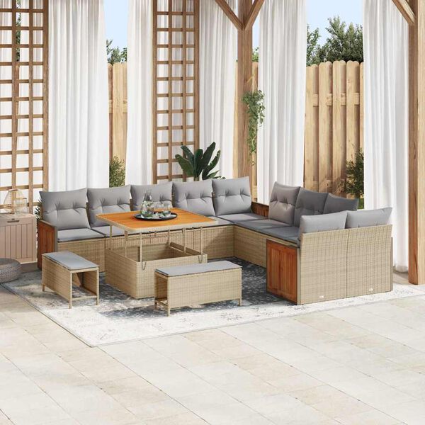 vidaXL Tuin Sofa Set met kussen 13 pcs beige en lichtgrijs