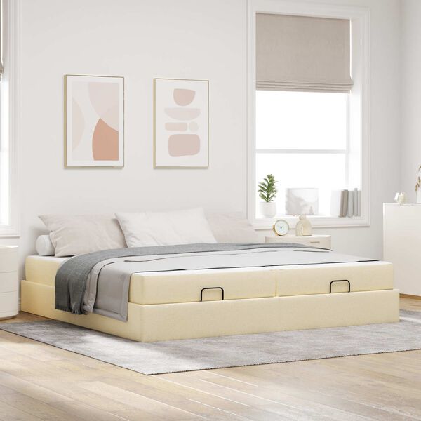 vidaXL Bedframe met matras met matras 2 pcs Cr&egrave;me Stof
