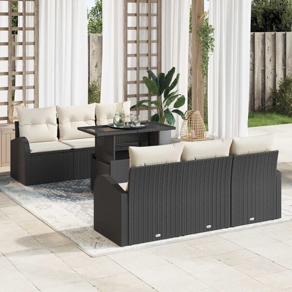 vidaXL Tuin Sofa Set met kussen met opslag 7 pcs Zwart Poly Rattan