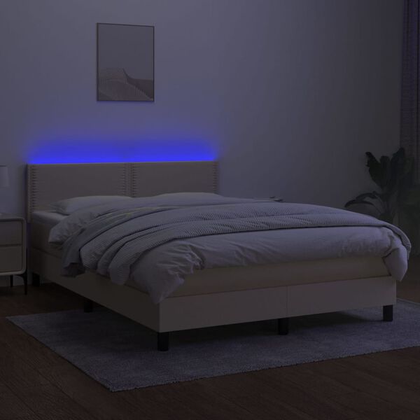 vidaXL Boxspring met matras en LED stof cr&egrave;mekleurig 140x190 cm