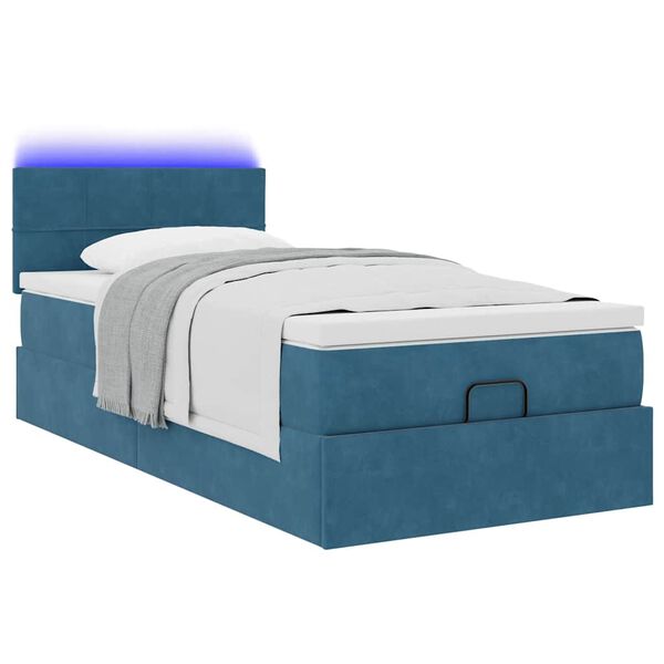 vidaXL Ottoman bed met matras en LED's 100x200 cm fluweel donkerblauw