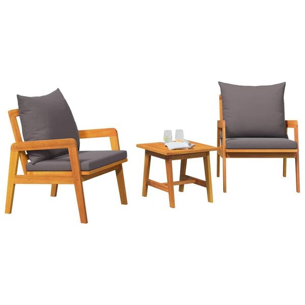 vidaXL Bistroset met kussen 3 pcs Bruin Massief Acaciahout