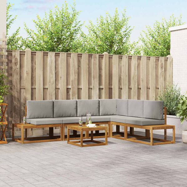 vidaXL Buiten bankenset met kussen 7 Stuk Natuurlijk en Lichtgrijs