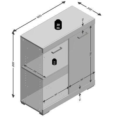 FMD Kast met 2 deuren 80x34,9x89,9 cm wit