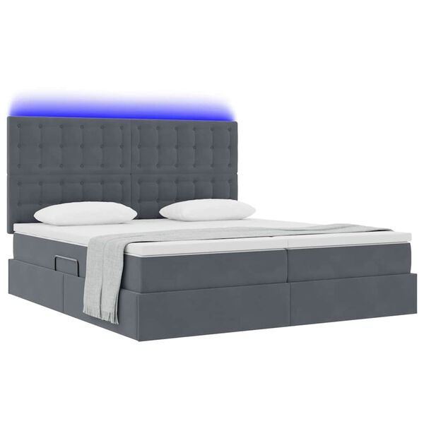 vidaXL Bed met LED-striplichten Donkergrijs 200 x 200 cm Fluweel