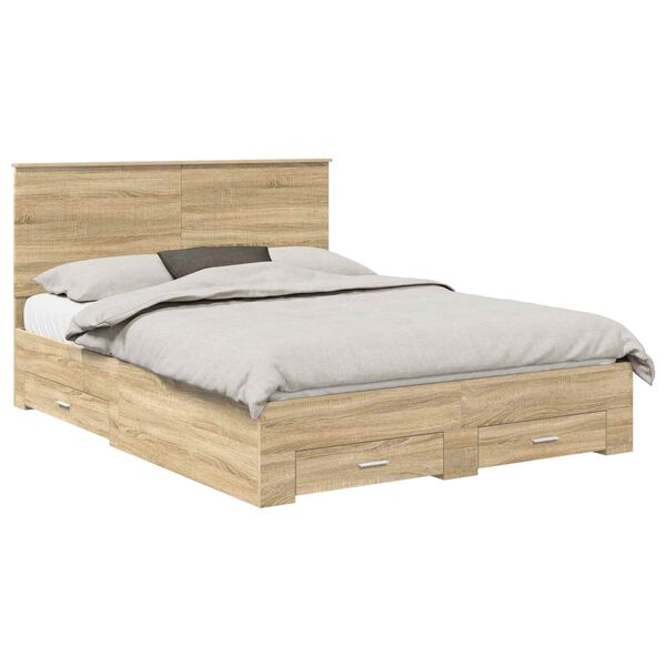 vidaXL Bedframe met hoofdeinde Sonoma Eiken 150 x 200 cm Bewerkt hout