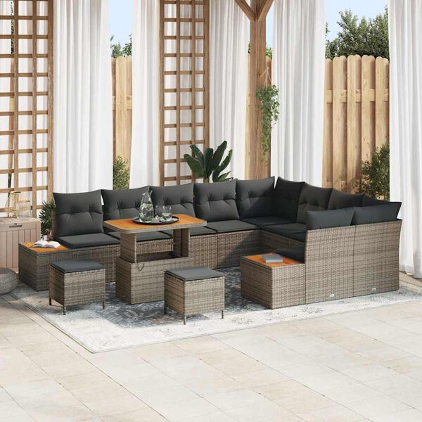 vidaXL Tuin Sofa Set met kussen met opslag Grijs Poly riet