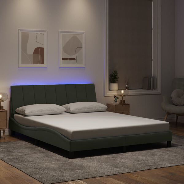 vidaXL Bedframe met LED zonder matras "Hanko" fluweel lichtgrijs 160x200 cm