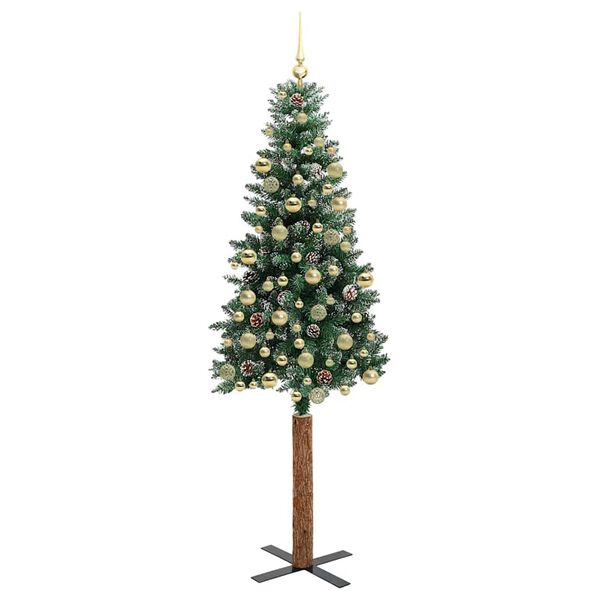 vidaXL Slanke Kerstboom Groen en Wit 210 cm PVC en massief dennenhout