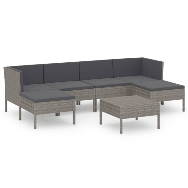 vidaXL 7-delige Loungeset met kussens poly rattan grijs