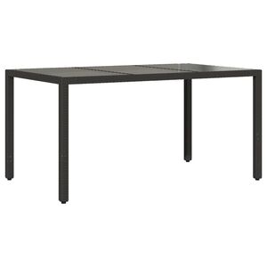 vidaXL Tuintafel met glazen blad 150x90x75 cm poly rattan zwart