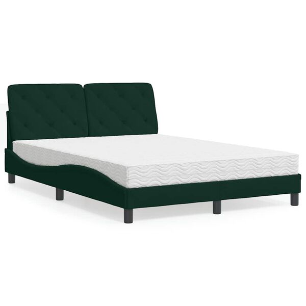 vidaXL Bed met matras fluweel donkergroen 140x190 cm