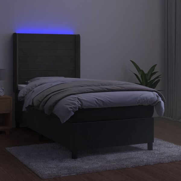 vidaXL Boxspring met matras en LED fluweel donkergrijs 90x190 cm