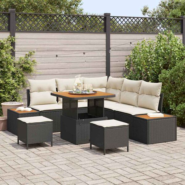 vidaXL Tuinbankenset 8 pcs Zwart poly rattan