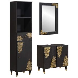 vidaXL Badkamerkastenset met lade 3 pcs Zwart Massief Mango Hout