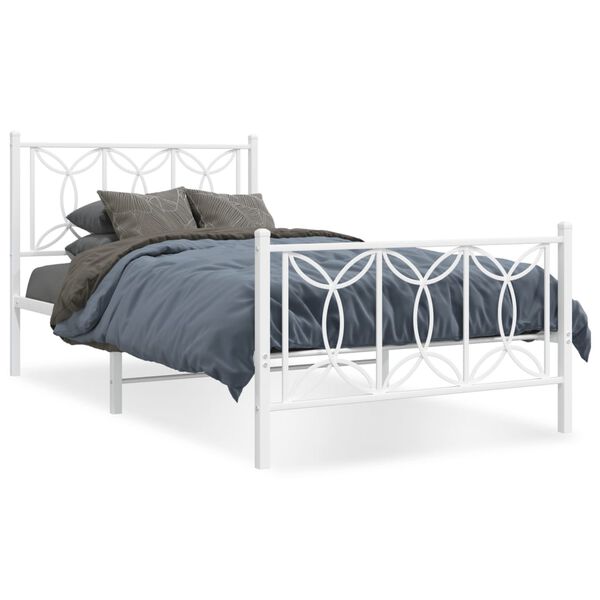vidaXL Bedframe met hoofd- en voeteneinde metaal wit 107x203 cm