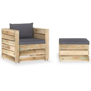 vidaXL 2-delige Loungeset met kussens groen ge&iuml;mpregneerd hout