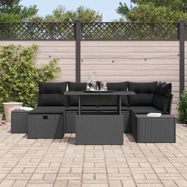 vidaXL Tuin Sofa Set met kussen met opslag 7 pcs Zwart Poly riet