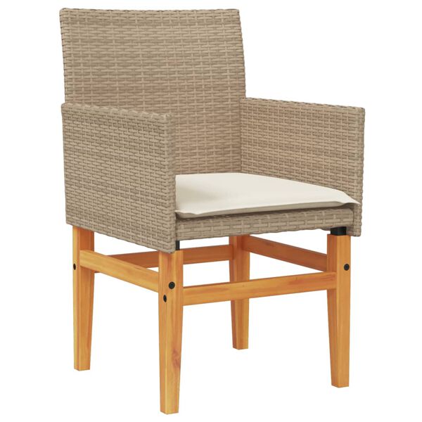 vidaXL Tuinstoelen 2 st met kussens poly rattan en massief hout beige