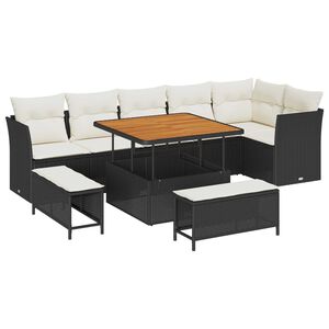 vidaXL Tuin Sofa Set met kussen met opslag 9 pcs Zwart en cr&egrave;me