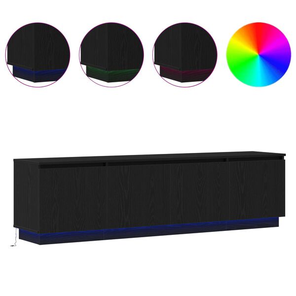 vidaXL TV-kast met LED Zwart eiken 180 x 38 x 49 cm Bewerkt hout