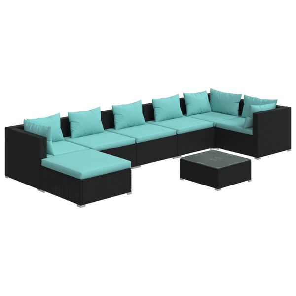 vidaXL 8-delige Loungeset met kussens poly rattan zwart