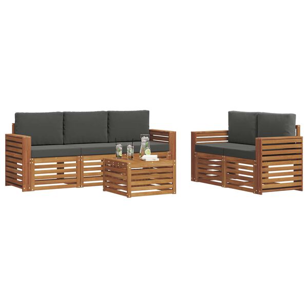 vidaXL Sofa-Sets 6 pcs Natuurlijk en Antraciet Massief Acaciahout