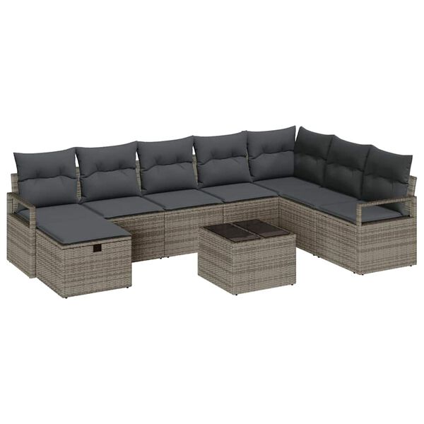 vidaXL Bankstel met kussen 6 pcs poly rattan