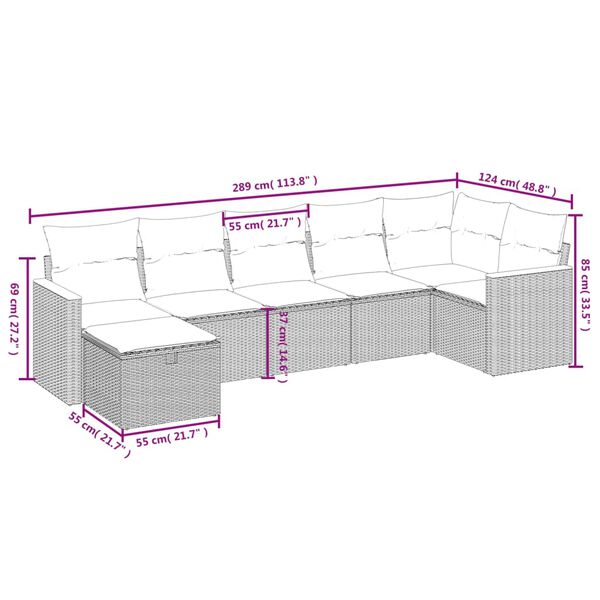vidaXL 8-delige Loungeset met kussens poly rattan grijs