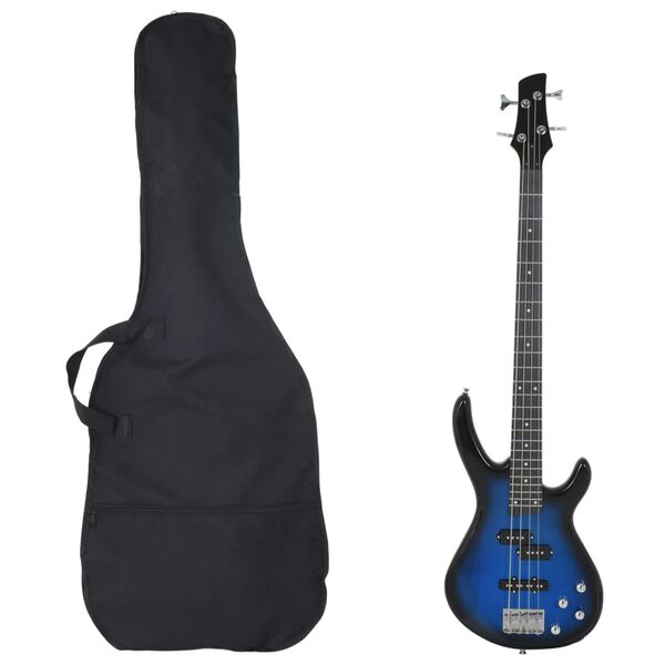 vidaXL Basgitaar voor beginners elektrisch met tas 4/4 46" blauw zwart