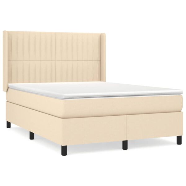 vidaXL Boxspring met matras stof cr&egrave;mekleurig 140x190 cm