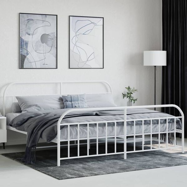 vidaXL Bedframe met hoofd- en voeteneinde metaal wit 200x200 cm