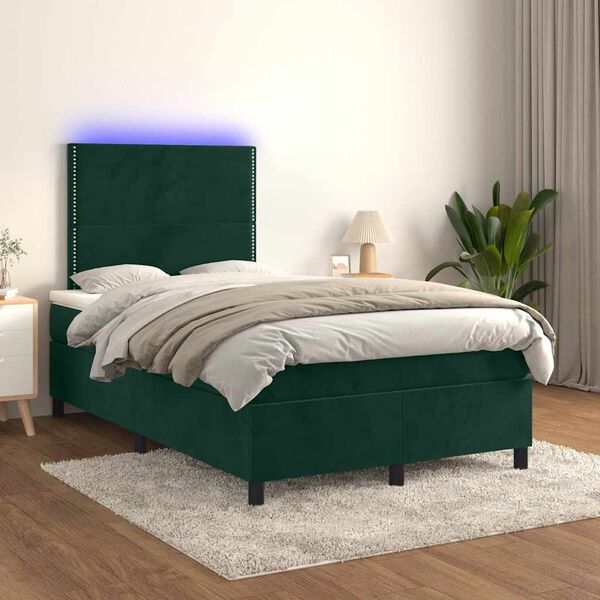 vidaXL Boxspring met matras en LED fluweel donkergroen 120x200 cm