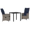 vidaXL Tafel en stoelen set 3 st Grijs PE Rattan
