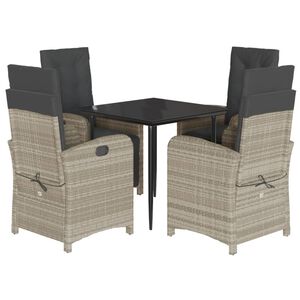 vidaXL 5-delige Tuinset met kussens poly rattan lichtgrijs