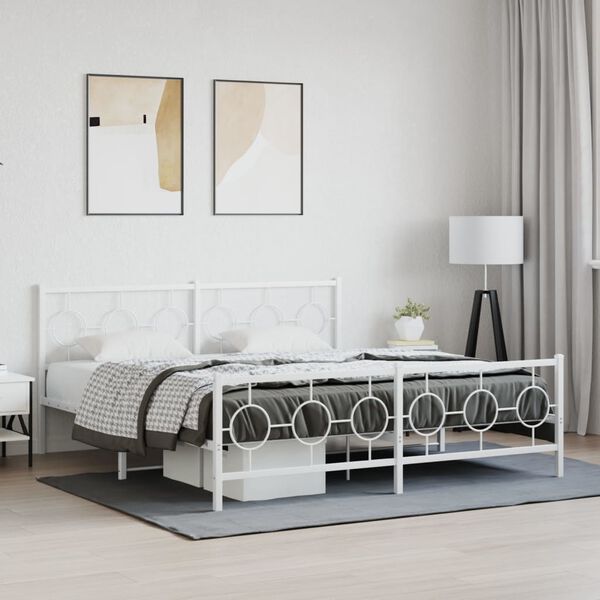 vidaXL Bedframe met hoofd- en voeteneinde metaal wit 183x213 cm