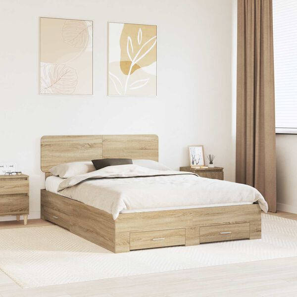 vidaXL Bedframe met hoofdeinde Sonoma Eiken 140 x 200 cm Bewerkt hout