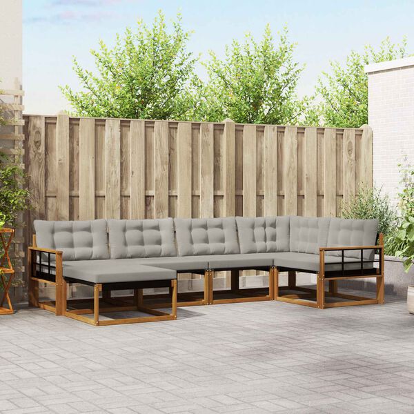 vidaXL Buiten bankenset met kussen 6 pcs Natuurlijk en Lichtgrijs