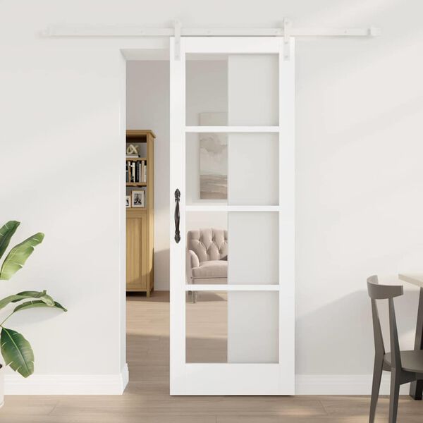 vidaXL Schuifdeur ORKDAL Wit 73,5 x 211 cm Massief grenenhout en glas