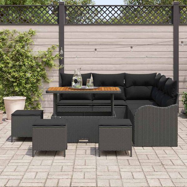 vidaXL Tuinbankenset met kussen 9 pcs Zwart poly rattan